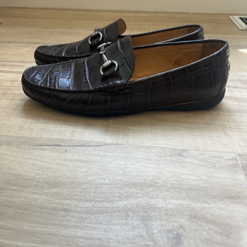 Peter Millar Dark Brown Crocodile Embossed Leather Loafer Men 9M Dress Shoes - Picture 8 of 16